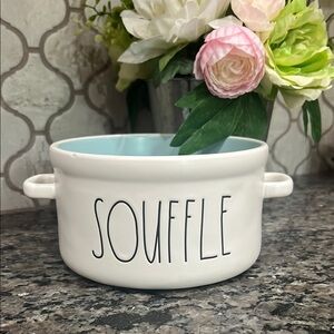 Rae Dunn Souffle Dish - White and Blue